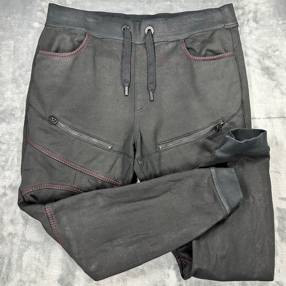 True Religion Mens Moto Joggers Black Red Stitching XL Tapered Sweatpants